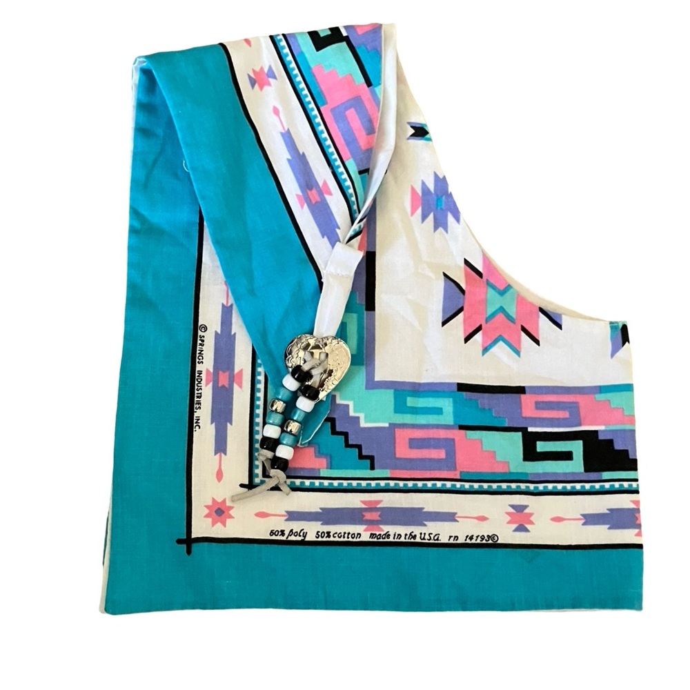 VTG Springs Industries Bandana Aztec Southwestern Print USA Made Jeweled Decor - Picture 3 of 13